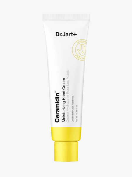 Dr. Jart Ceramidin Moisturizing Hand Cream in branded tube component on a light gray background